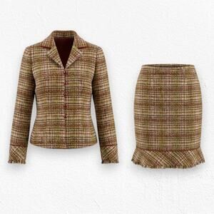 90s Vintage Kasper Multicolor Tweed Skirt Suit Officecore Blazer & Skirt Size 4P